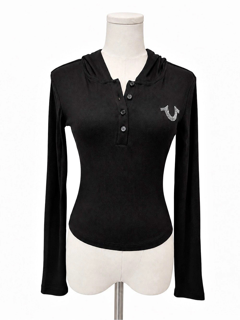 True Religion World Tour Hooded Henley Black Small NWT